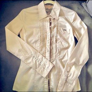 Guess Shirt With Contrasting Cuffs & Pleated Front